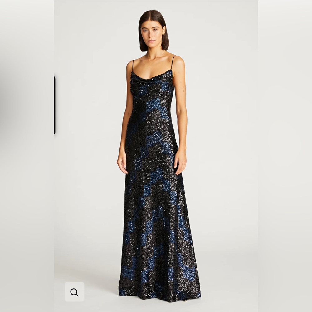 Halston Heritage Black and Blue Sequin Maxi Dress